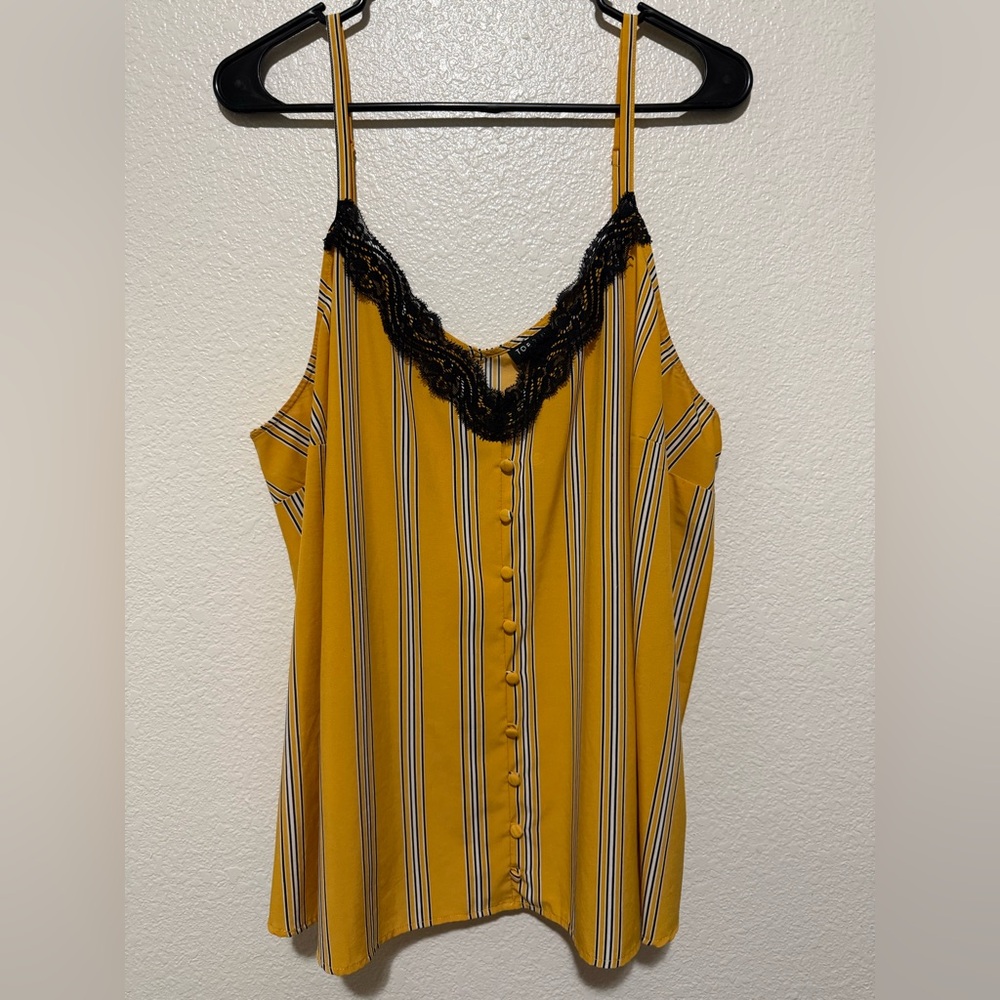 Torrid Mustard Striped Camisole with Black Lace